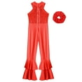 thumbnail image 5 of CHICTRY Kids Girls Retro Disco Dance Outfit Sequins Bell Bottom Jumpsuits with Scrunchie Red 10, 5 of 6