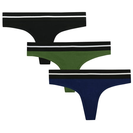 Black Rubber Thong - Balanced Tech Women's Active Cotton Thongs Panty 3 Pack