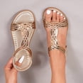 thumbnail image 3 of Rokment Vintage Boho Wedge Sandals for Women Bride Wedding Ethnic Retro Comfortable Casual Leather Open Toe Low Heel Elastic Ankle Strap Slingback Dress Sandals Beach Summer Gold Size 8, 3 of 6