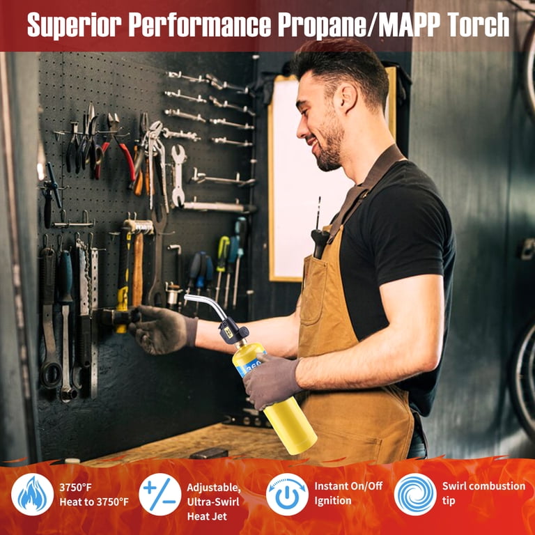 Trigger Start MAP-Pro Propane Torch Kit – High Intensity Swirl Flame Welding & Brazing Torch for HVAC, Plumbing, Soldering – Interchangeable Tips, Metal Body HCPRO Trigger Start MAP-Pro Propane Torch Kit – High Intensity Swirl Flame Welding & Brazing Torch for HVAC, Plumbing, Soldering – Interchangeable Tips, Metal Body HCPRO
