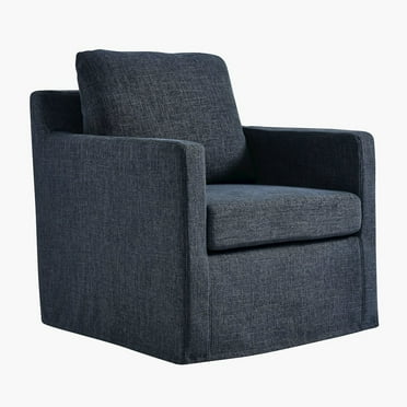 Serene Fabric Slipcovered Swivel Armchair in Slate Blue