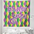 thumbnail image 1 of Mardi Gras Tapestry, Mardi Gras Lettering on Classical Diamond Line Backdrop, Fabric Wall Hanging Decor for Bedroom Living Room Dorm, 5 Sizes, Fern Green Marigold, by Ambesonne, 1 of 1
