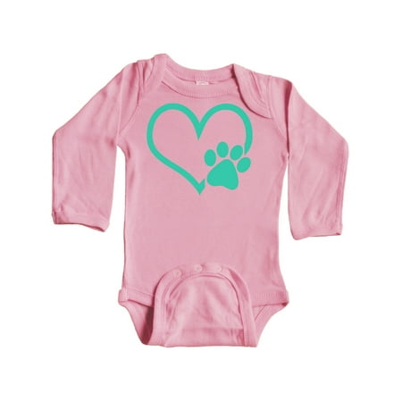 

Inktastic Teal Heart With Paw Print Gift Baby Boy or Baby Girl Long Sleeve Bodysuit