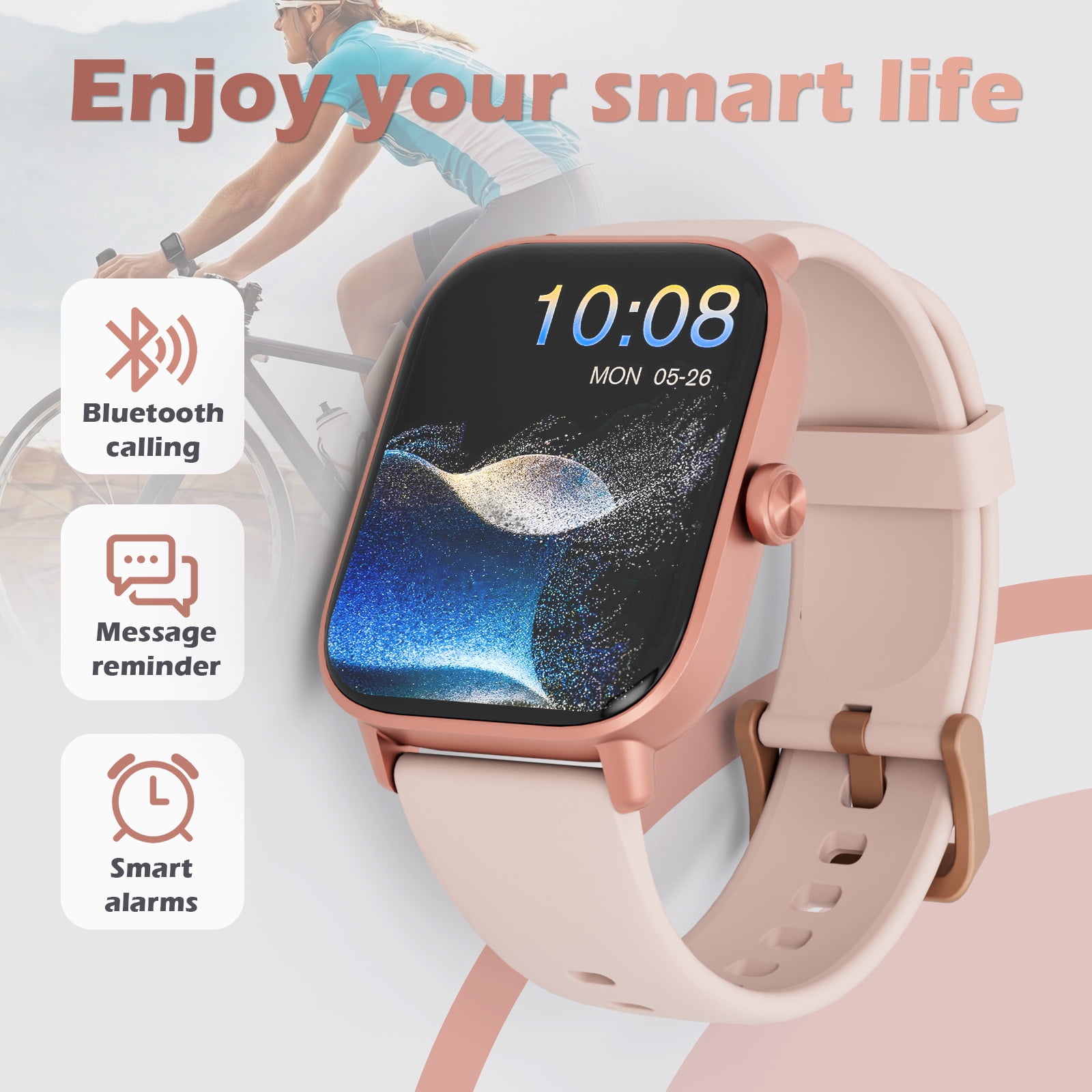 SANPTENT Smart Watch Compatible with Android and iPhone, 1.83" HD Touchscreen, Answer/Make Calls/100+ Sports Modes/Message Reminder, IP68 Waterproof, Pink