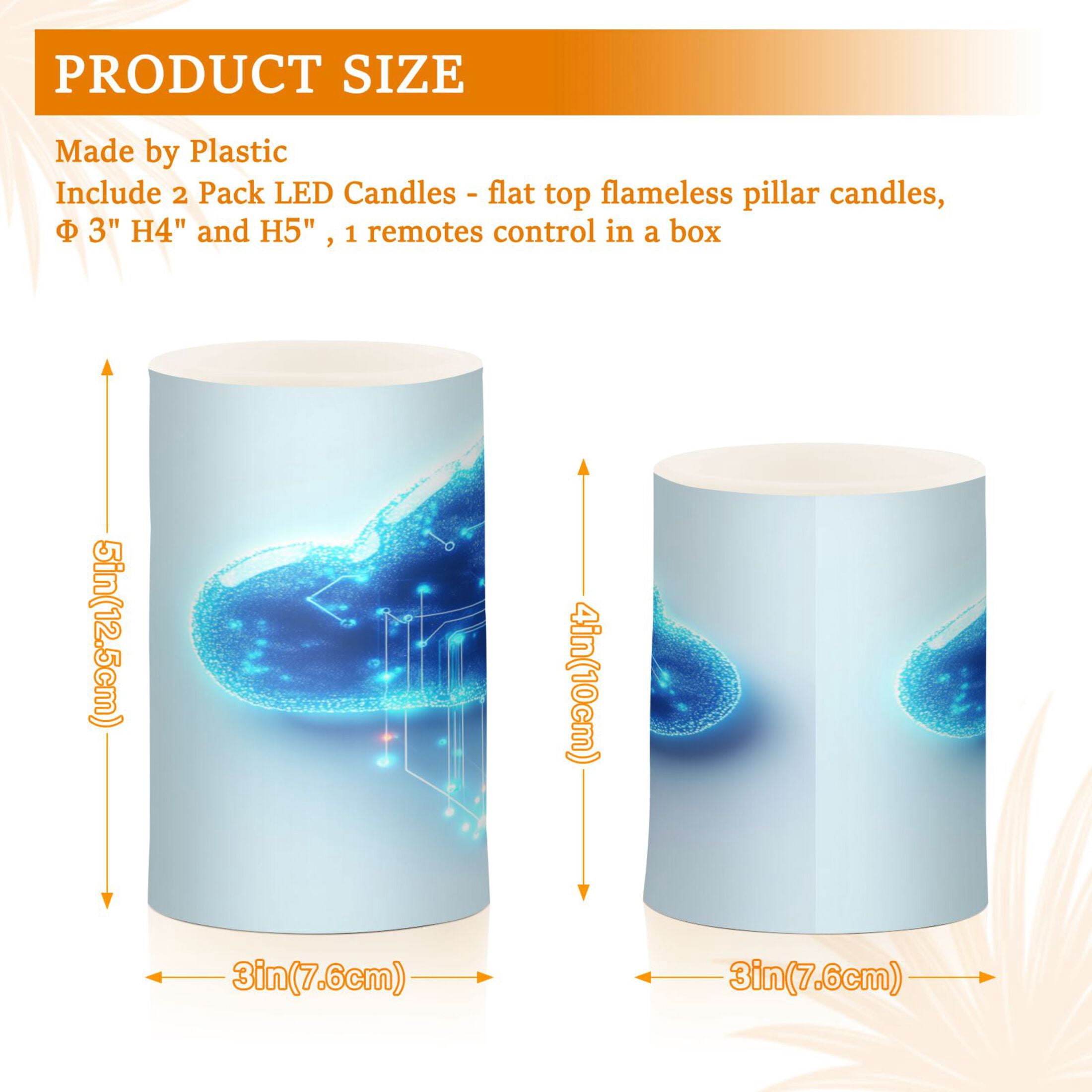 2 PCS Flameless Candles with Remote Timer LED Battery Operated Flickering Candle Light for Wedding Table Home Decoration Gifts Glowing Blue Clouds