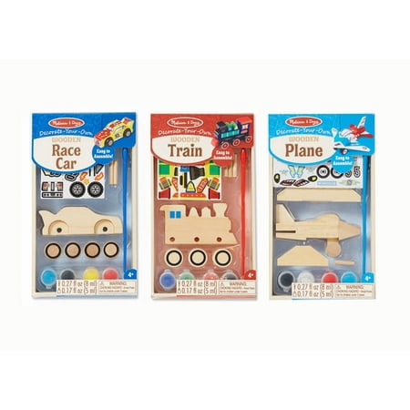 Melissa & Doug Decorate-Your-Own Wooden Craft Kits Set - Plane, Train, and Race