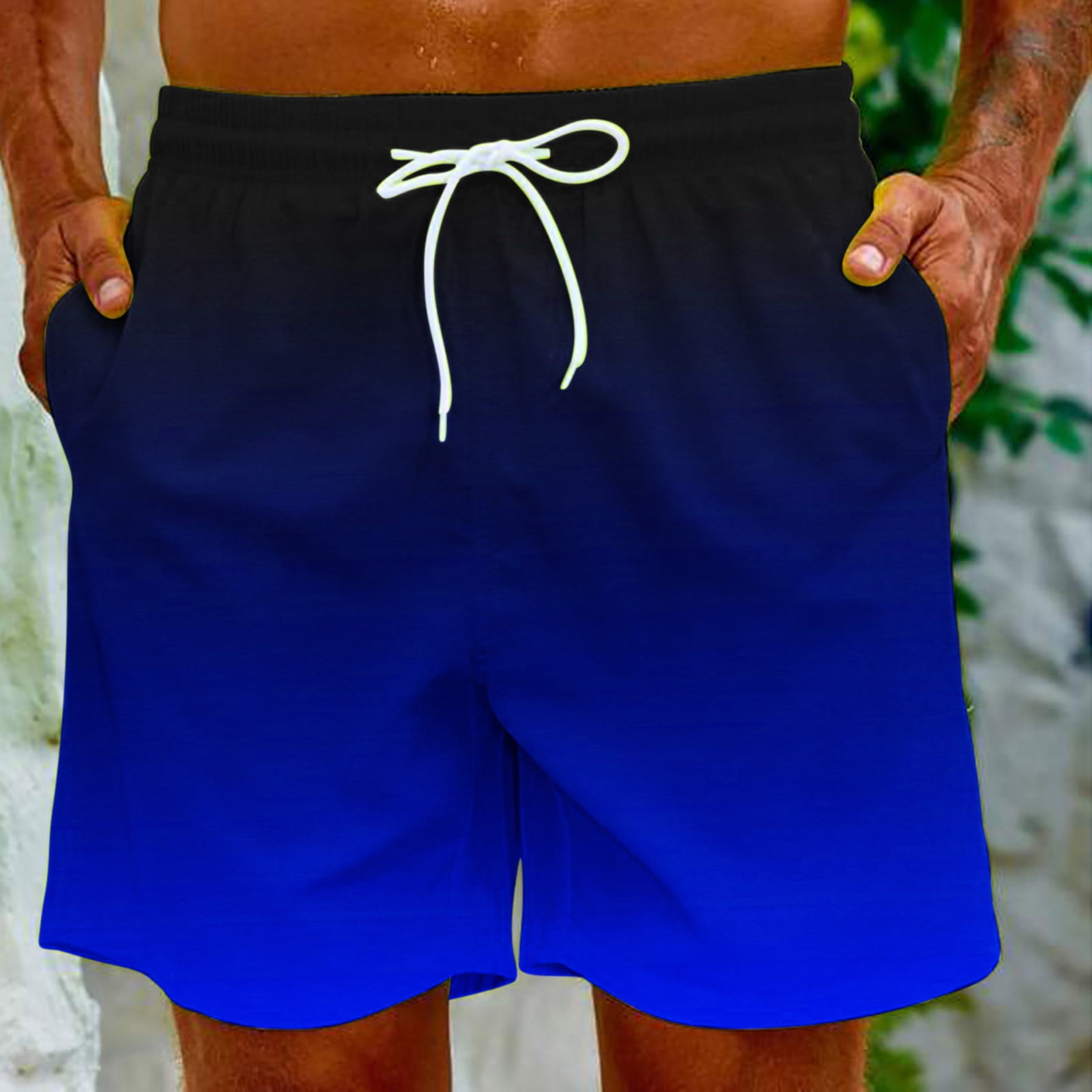 safuny Men's Swim Trunks Shorts Swimwear Bathing Pants Drawstring Casual Summer Relaxed Breathable Pants Gradient Color Teens Boys Fashion Trousers Athletic Clearance Blue XXL