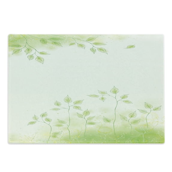Forest Cutting Board, Fresh Foliage Design with Pastel Colored Leaves Botanic Environment Eco Purity Image, Decorative Tempered Glass Cutting and Serving Board, Large Size, Soft Green, by Ambesonne