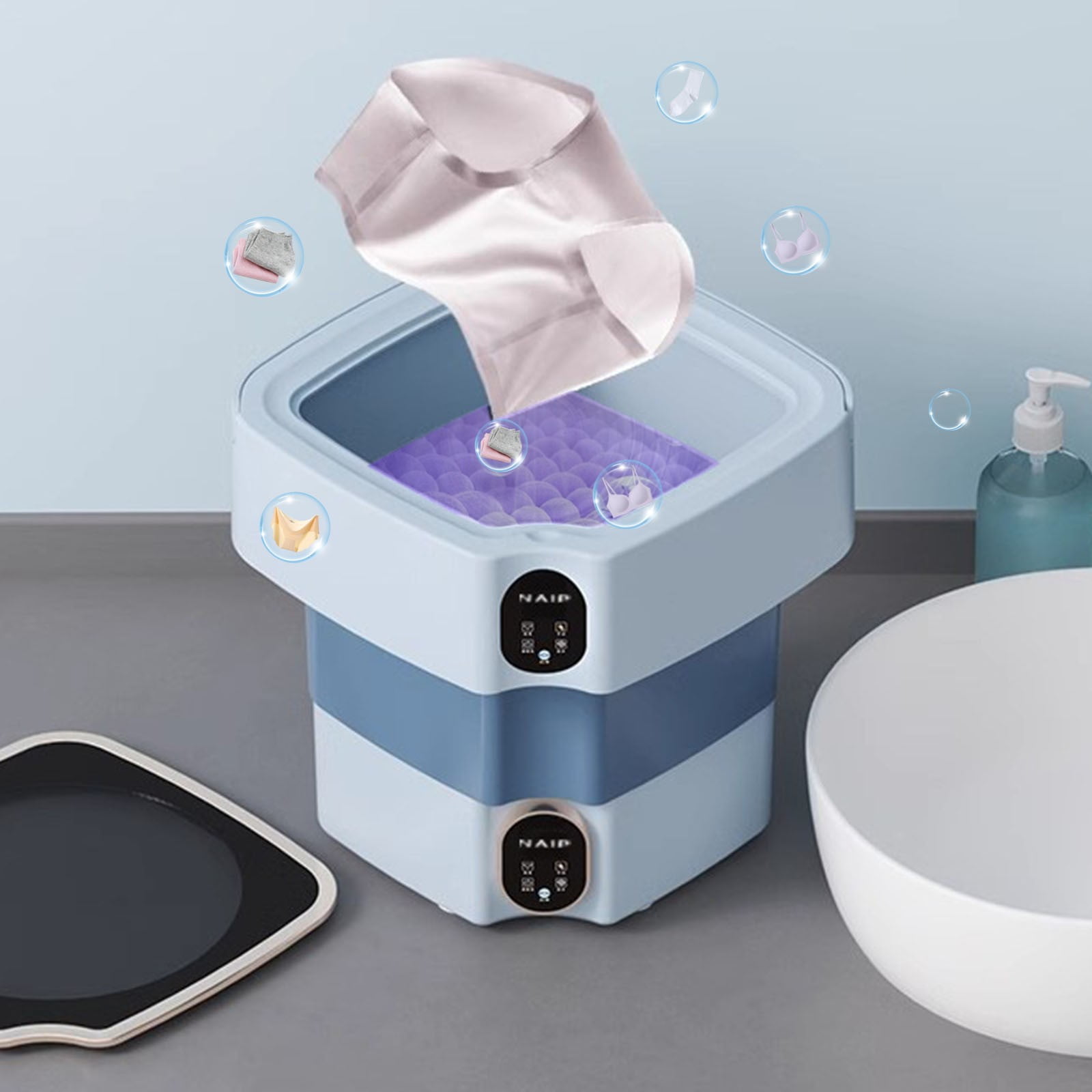 Begzeat Portable Washing Machine, 17L Upgraded Foldable Mini Washer and Spin Dryer with Deep Cleaning of Underwear, Baby Clothes and Small Clothes for Apartments, Dormitories, Camping, RV, Travel, Lau