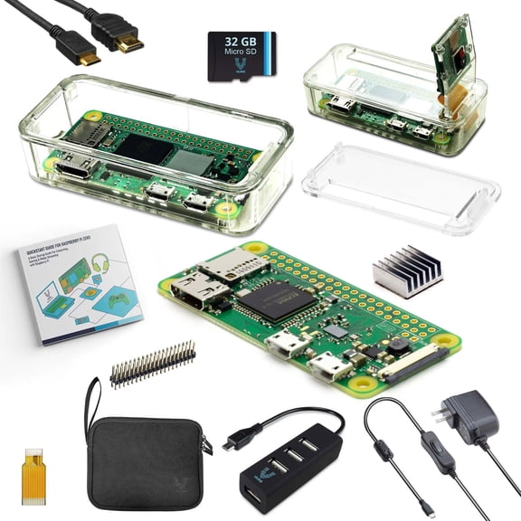 Vilros Raspberry Pi Zero W Complete Starter Kit With Non Soldered Header ABS V2 Clear/Transparent Case Edition