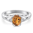 thumbnail image 3 of 925 Sterling Silver Orange Red Madeira Citrine and White Lab Grown Diamond 3 Stone Engagement Ring for Women | 1.18 Cttw | Oval 8X6MM | Round 2MM | Gemstone November Birthstone | Size 9, 3 of 6