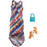 ​Barbie Fashion Pack with Shimmery Striped Maxi Dress, Blue Purse & Orange Shoes, Doll Clothes for Kids 3 to 8 Years Old