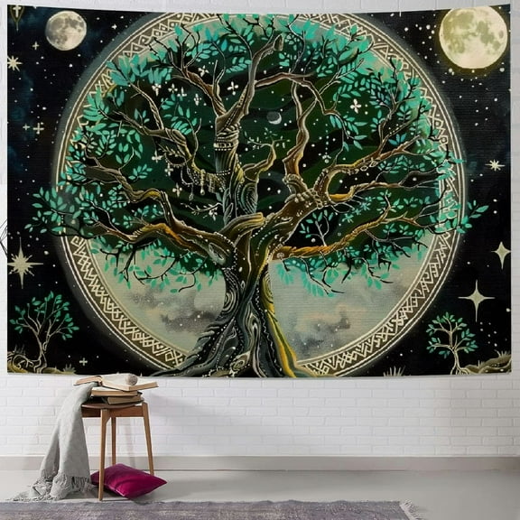 Shiartex Aesthetic Tree of Life Tapestry Trippy Tapestry Wall Tapestry Hippie Sun Moon Star Galaxy Tapestries Forest Wall Hanging Decor Home Decoration for Bedroom,Living Room,Dorm Painting