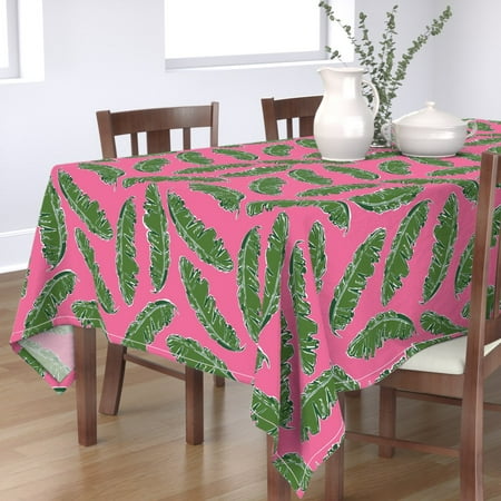 Tablecloth Tropical Palm Leaf Pink Banana Jungle Hollywood Regency Cotton Sateen