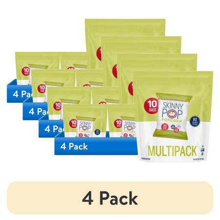 (4 pack) SkinnyPop Gluten-Free Original Popcorn, 0.5 oz Snack-Size Bags, 10 Count