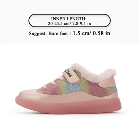 

TARANIS Girls Fleece Lined Sneakers Plaid/Glitter Lattice Upper Soft Sole Anti Slip Hook & Loop Fastener Warm Shoes For Winter Foot Wear
