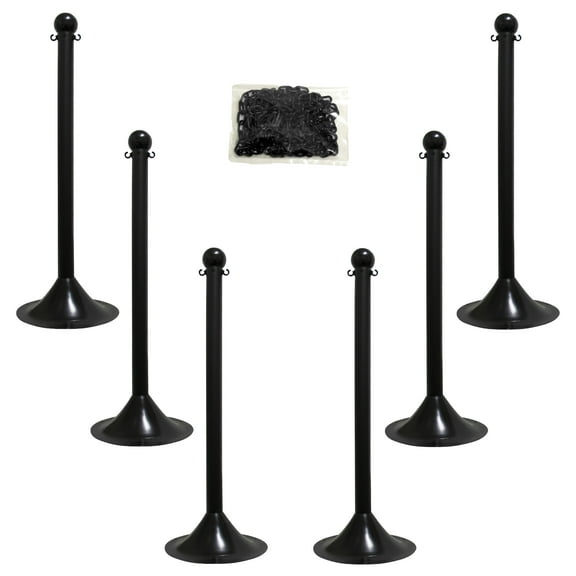 2 Inch Black Light Duty Stanchion & Chain Kit (6 Pk)