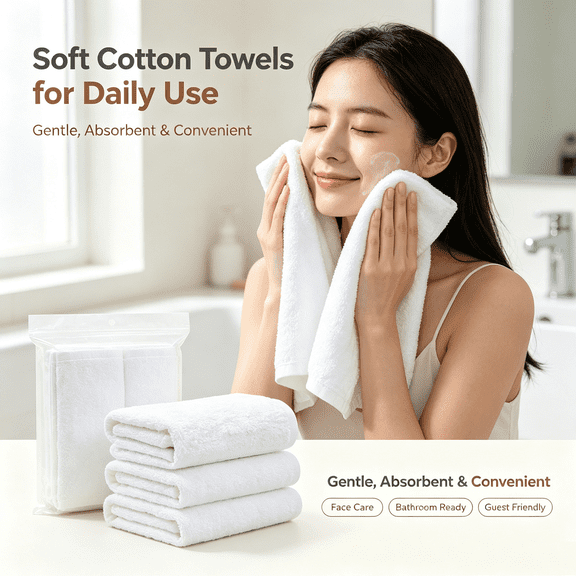 BESEW7 Soft Absorbent Quick Dry Towels, Reusable Cotton Wash Cloths for Kitchen Guest Room Bathroom Dorm Gym Hotel Travel White 1PC