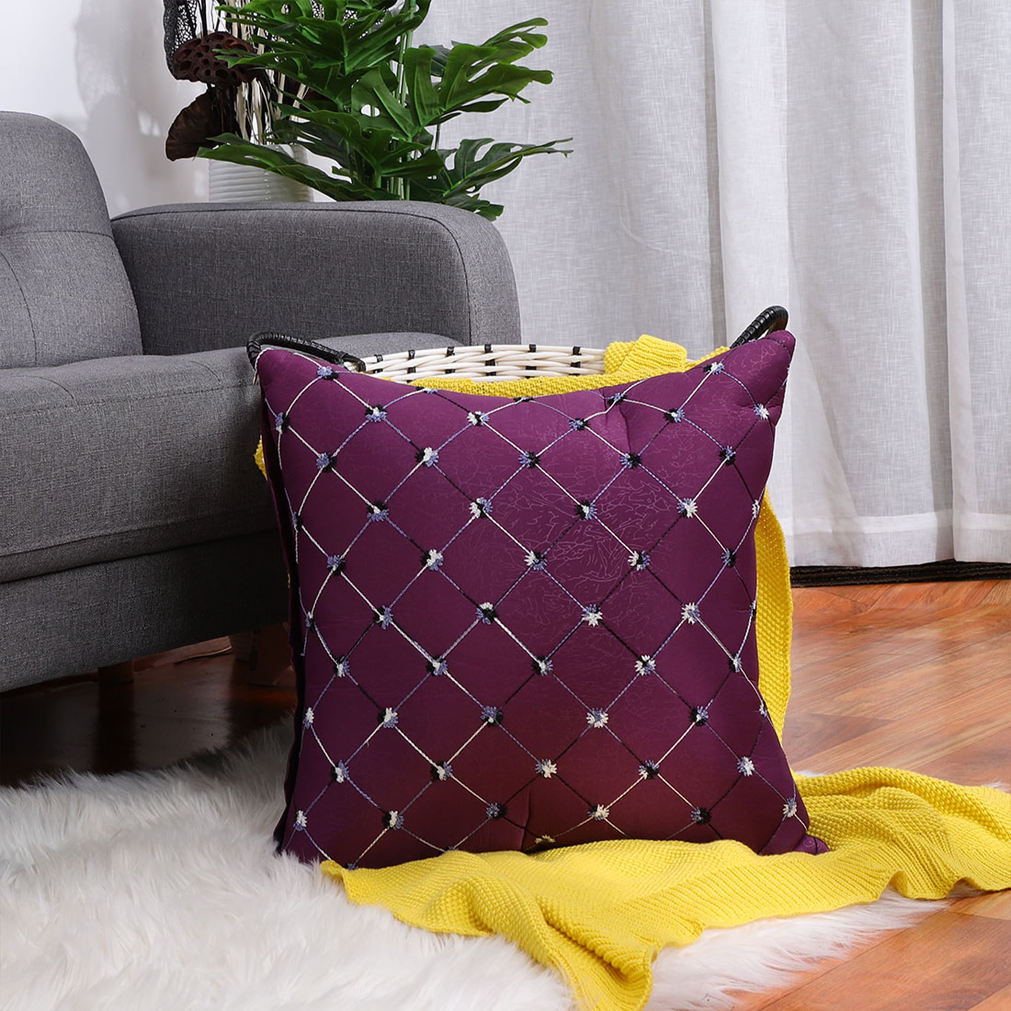 Purple Throw Pillow Cover Modern Decorative Geometric Home Cushion  