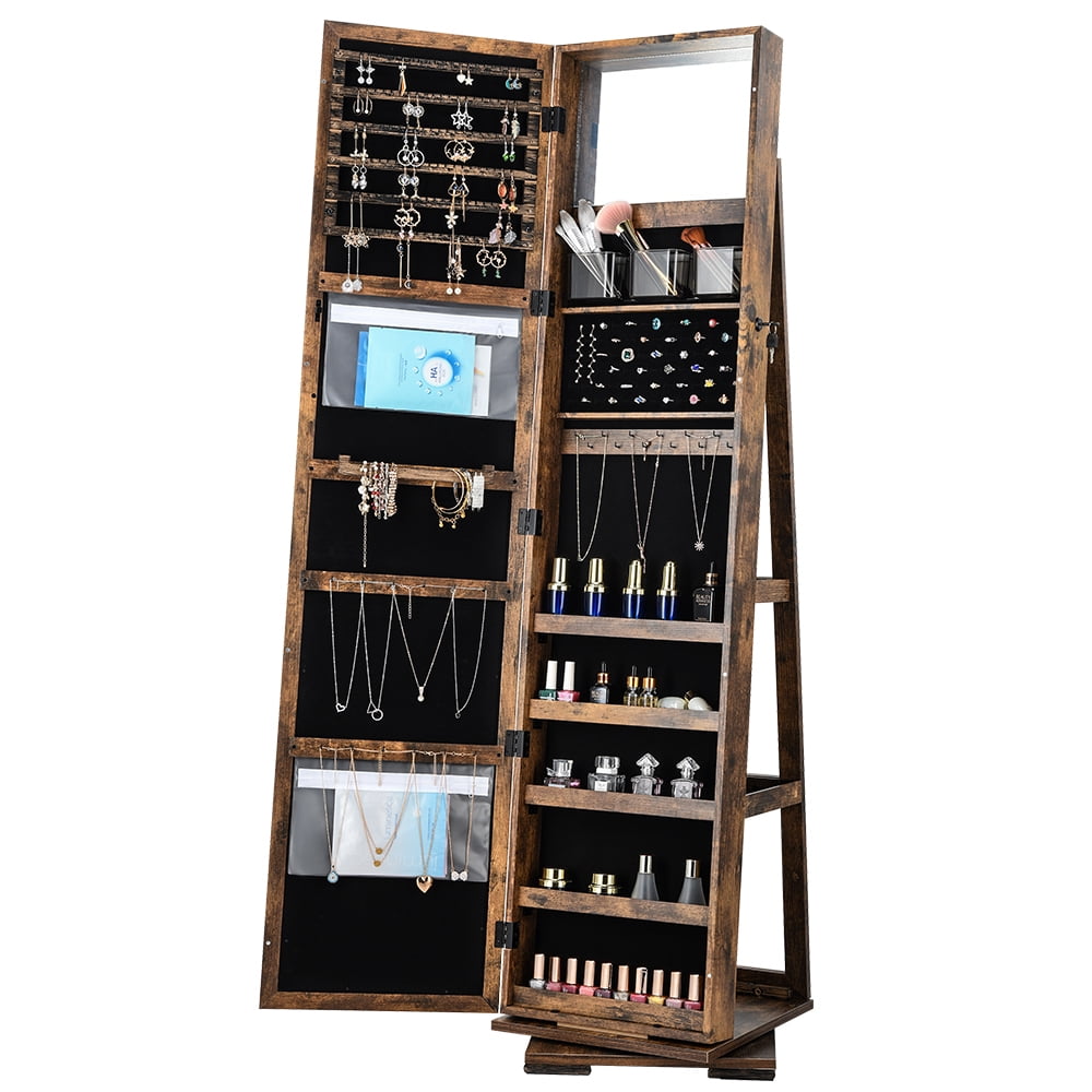 Brown Jewelry Rotatable with FullLength Mirror