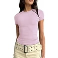 thumbnail image 1 of LAICAIW T-Shirt Court à Manches Courtes pour Femmes, Basique, Ajustement Solide, Col Rond, Sortie, Yoga Décontracté, 1 of 5
