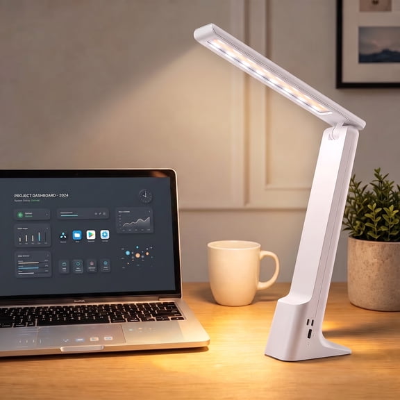 DAYBETTER LED Desk Lamp, 180° Foldable USB Rechargeable Reading Light with 3 Color Modes, Stepless Dimming Table Lamp for Dorm Bedroom Travel Office
