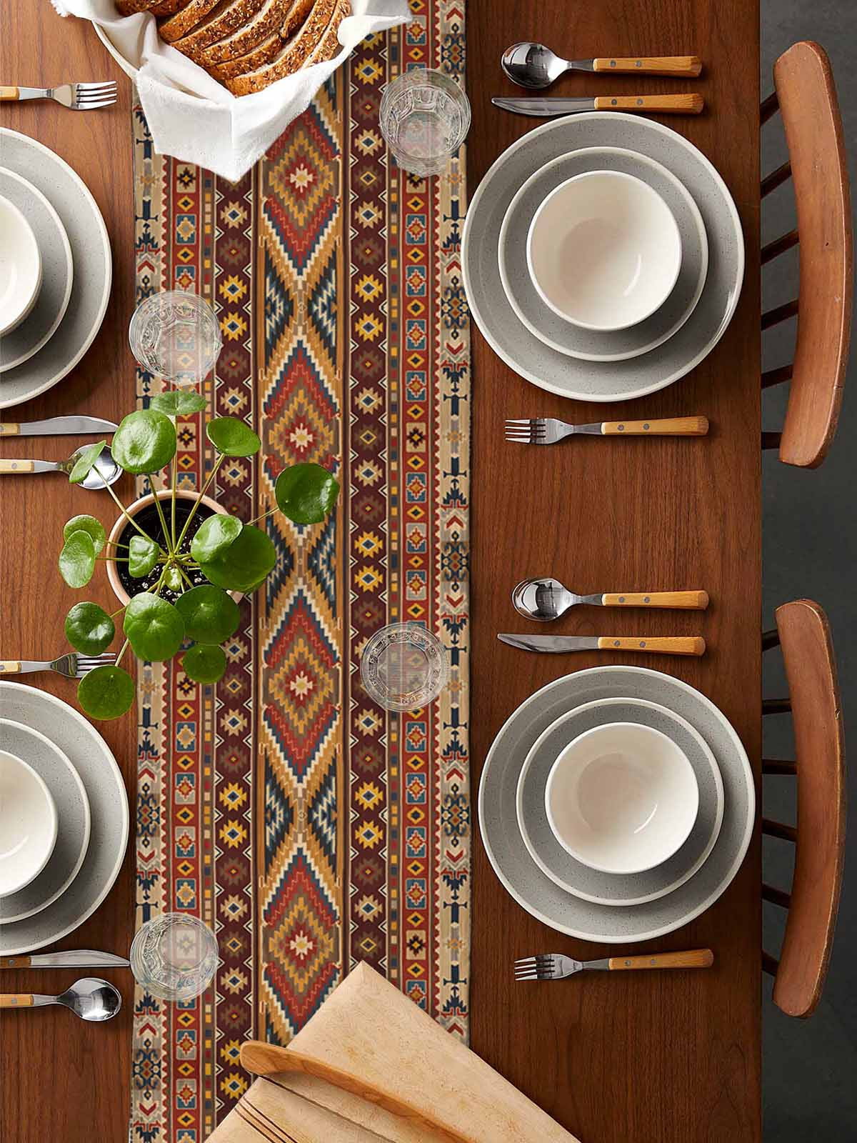 nqOlkjepod Brown Southwest Aztec Table Runner 72 Inches Long Farmhouse Dress Scarves, Farmhouse Vintage Geometric Dining Tablerunner for Coffee Table/Kitchen Island/Party Décor, 18" x 72"