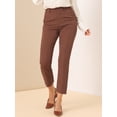 thumbnail image 4 of INSPIRE CHIC Pantalones de tobillo de trabajo de oficina trasera elásticos de cintura alta a cuadros de mujer marrón S, 4 of 6