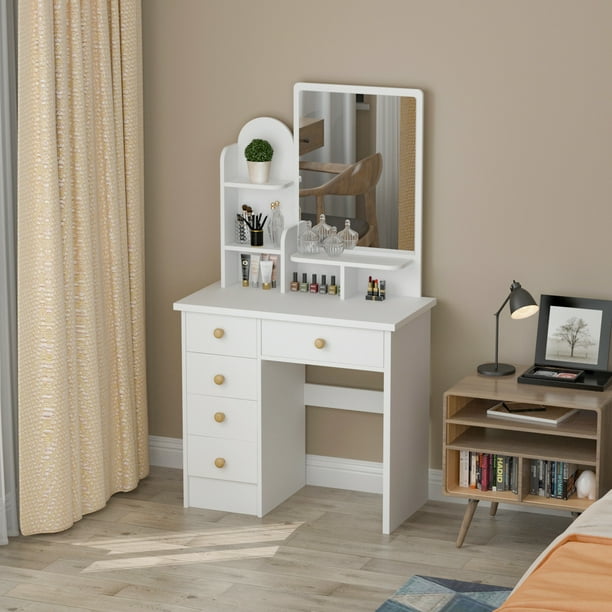 Vanity Table Set With Mirror Makeup, Makeup Dresser Storage