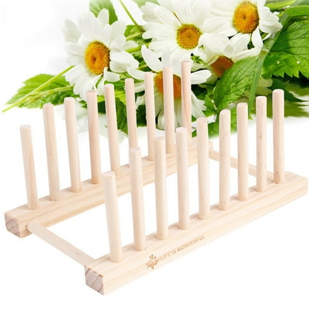 Jeobest Foldable Wooden Dish Rack - Plate Rack Pot Lid Holder - 1PC Kitchen Wooden Dining Dish Rack Plate Rack Stand Pot Lid Holder Drying Rack Plate Holder Display Stand Kitchen Cabinet Organizer MZ