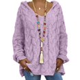 thumbnail image 3 of Suéter holgado de color liso con capucha y cuello en V y mangas largas de punto trenzado para otoño e invierno, ropa para mujer, 3 of 5