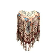 Nickanny's Poncho Pullover Topper Jacket Ruana with Fringe Lightweight (Paisley Brown)