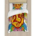 thumbnail image 3 of 25th Birthday Duvet Cover Set King Size, Cartoon Styled Composition with Floral Details Swirls and Balloons Print, Decorative 3 Piece Bedding Set with 2 Pillow Shams, Multicolor, by Ambesonne, 3 of 3
