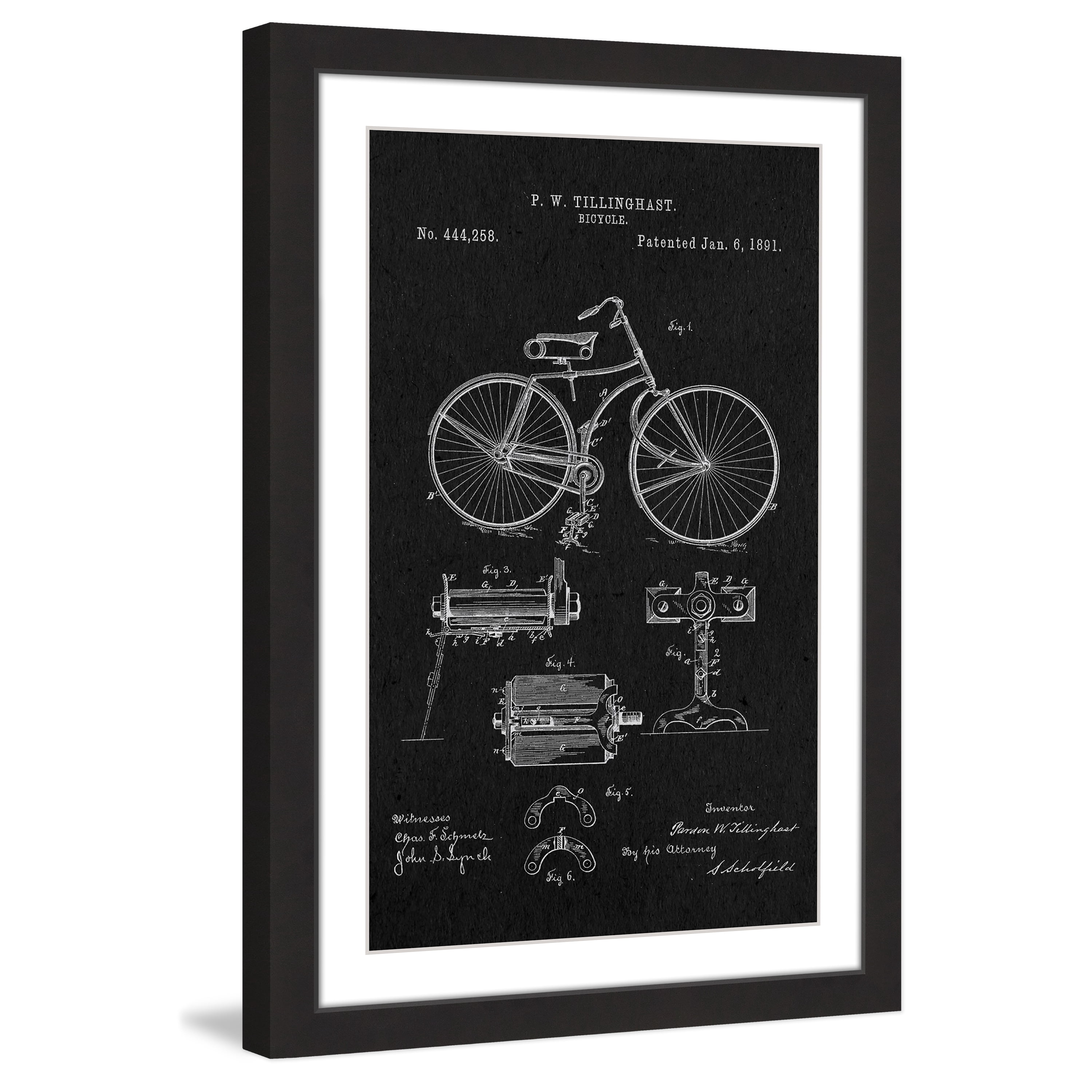 Marmont Hill - "Bicycle 1891 Black Paper" by Steve King Framed Painting Print