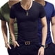 thumbnail image 2 of Los Hombres De Manga Corta T-Shirt Coreano V-Cuello De Verano Top Slim Fit Color Sólido De Fondo Camisa De Mediapangjing, 2 of 4