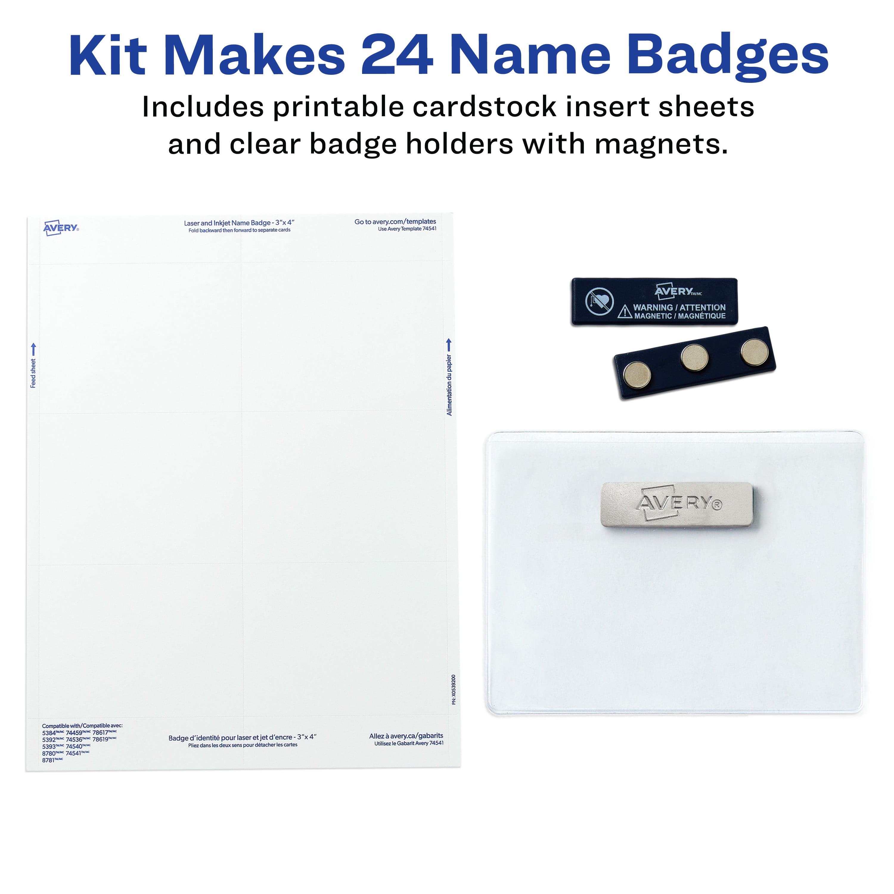 Avery Name Badges with Magnets, 3" x 4", 24 Badges (8780)