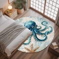 thumbnail image 3 of Teal Octopus Coastal Round Rugs 4ft, Summer Beach Vintage Nautical Non Slip Washable Rug Runner, Low Pile Indoor Floor Carpet Mat Bathroom Rugs for Living Room, Bedroom, Kids Room, 3 of 9