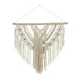 thumbnail image 6 of DecMode Cream Cotton Intricately Weaved Macrame Wall Decor with Beaded Fringe Tassels, 6 of 7