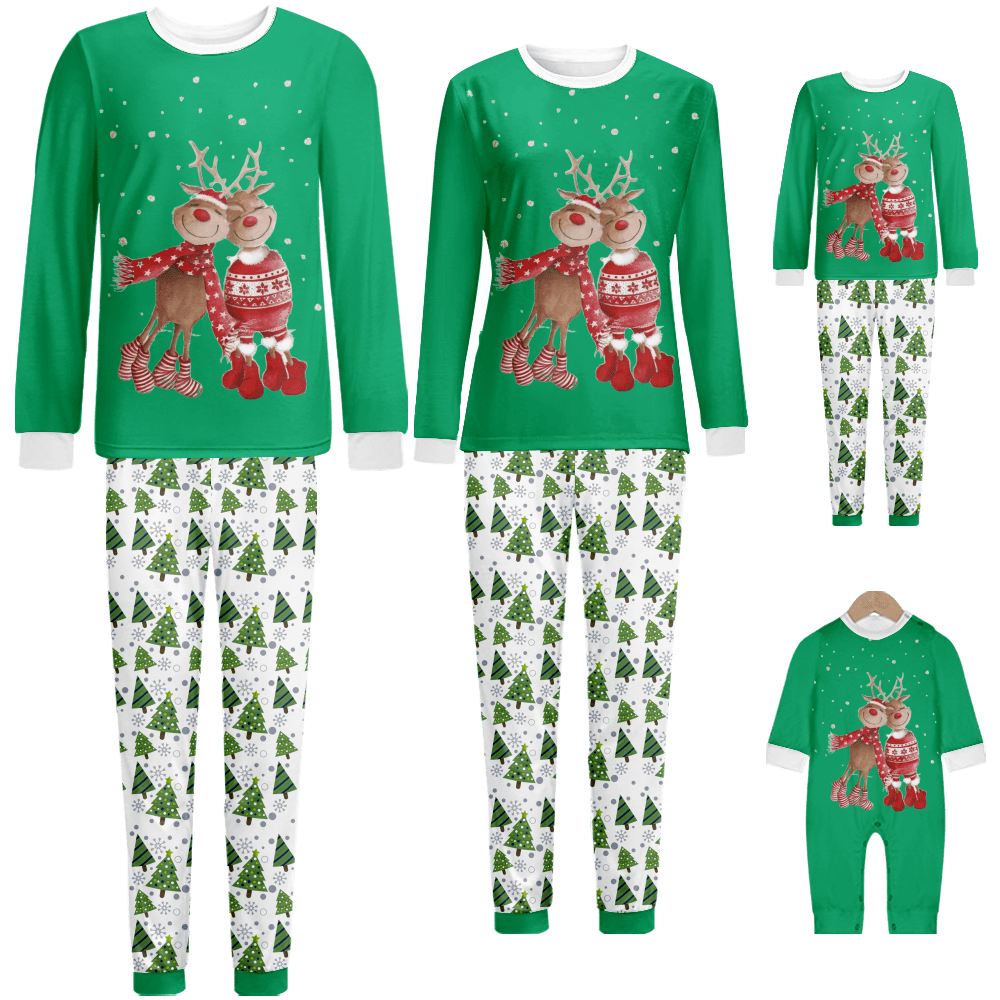 Matching Family Christmas Pajamas Reindeer Christmas Tree Print Baby