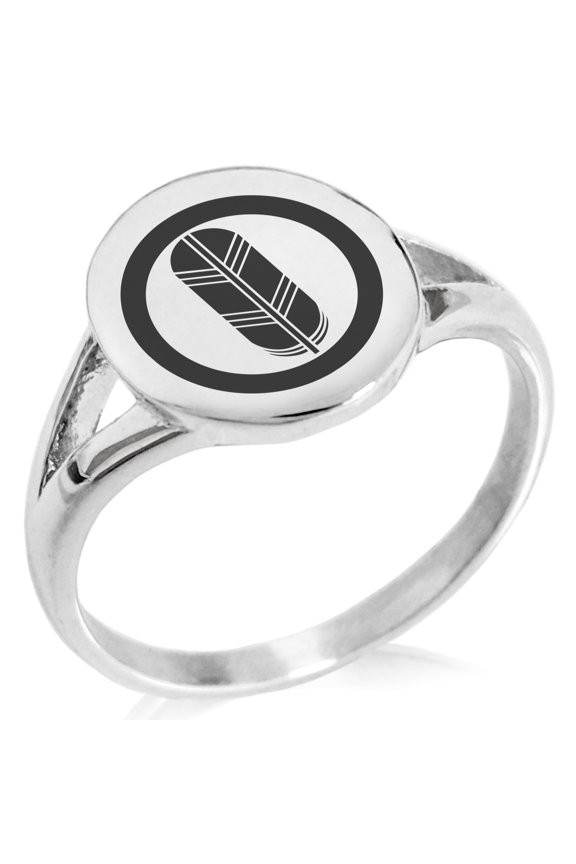 Stainless Steel Saigo Samurai Crest Minimalist Oval Top Polished Statement Signet Ring