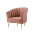 thumbnail image 2 of Edzard Blush/Gold Velvet Accent Chair - Upholstered Barrel Chair, Channel Tufted Back and Rolled Arm, Tapered Mirrorred Lacquer Finish Legs, 2 of 10