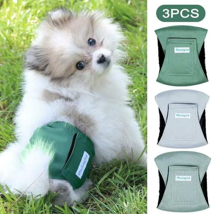 Paw Legend Washable Dog Belly Wrap Diapers for Male Dog (3 Pack),Green and Grey,Large