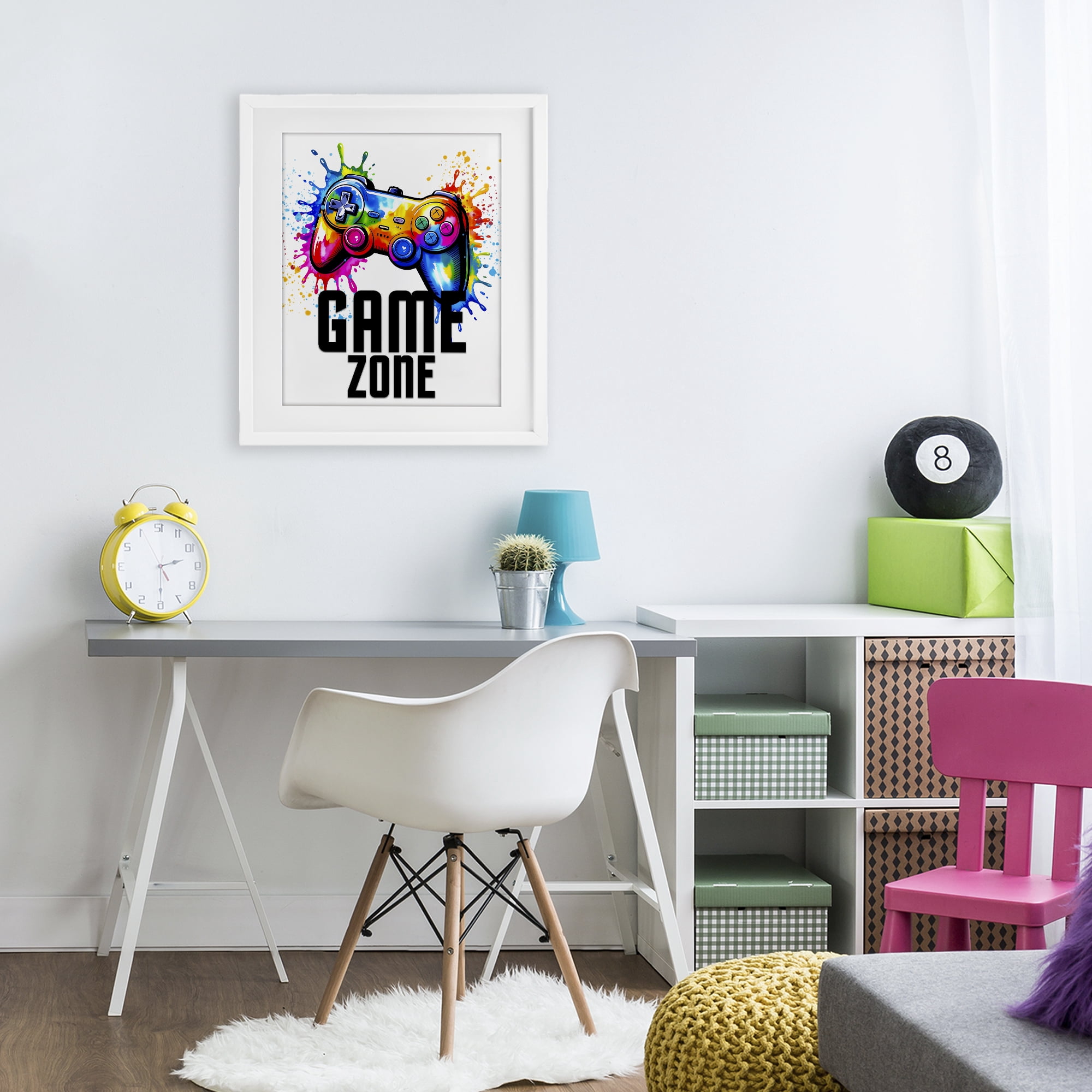 Stupell Industries Game Zone Splash White Framed Print Under Glass, design by Kim Allen