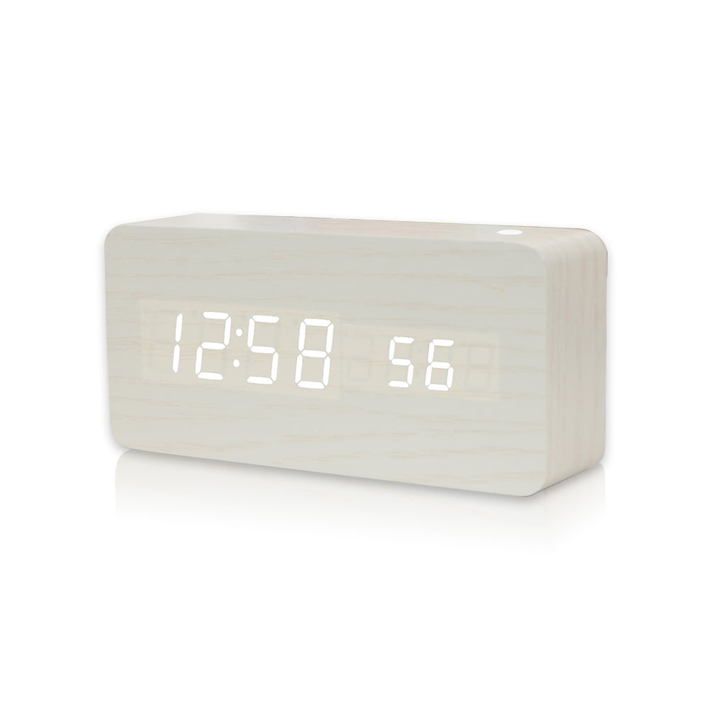 Details about   Digital LED Wood Wooden Desk Alarm Clock Timer Thermometer Snooze Voice Control 