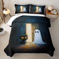 thumbnail image 2 of Feelyou Cartoon Ghost Black Cat Twin Quilt Set, Spooky Cabin Animal Twin Coverlet Set, Dark Teal Amber, 2-Piece, 1 Comforter and 1 Pillowcase, 2 of 7