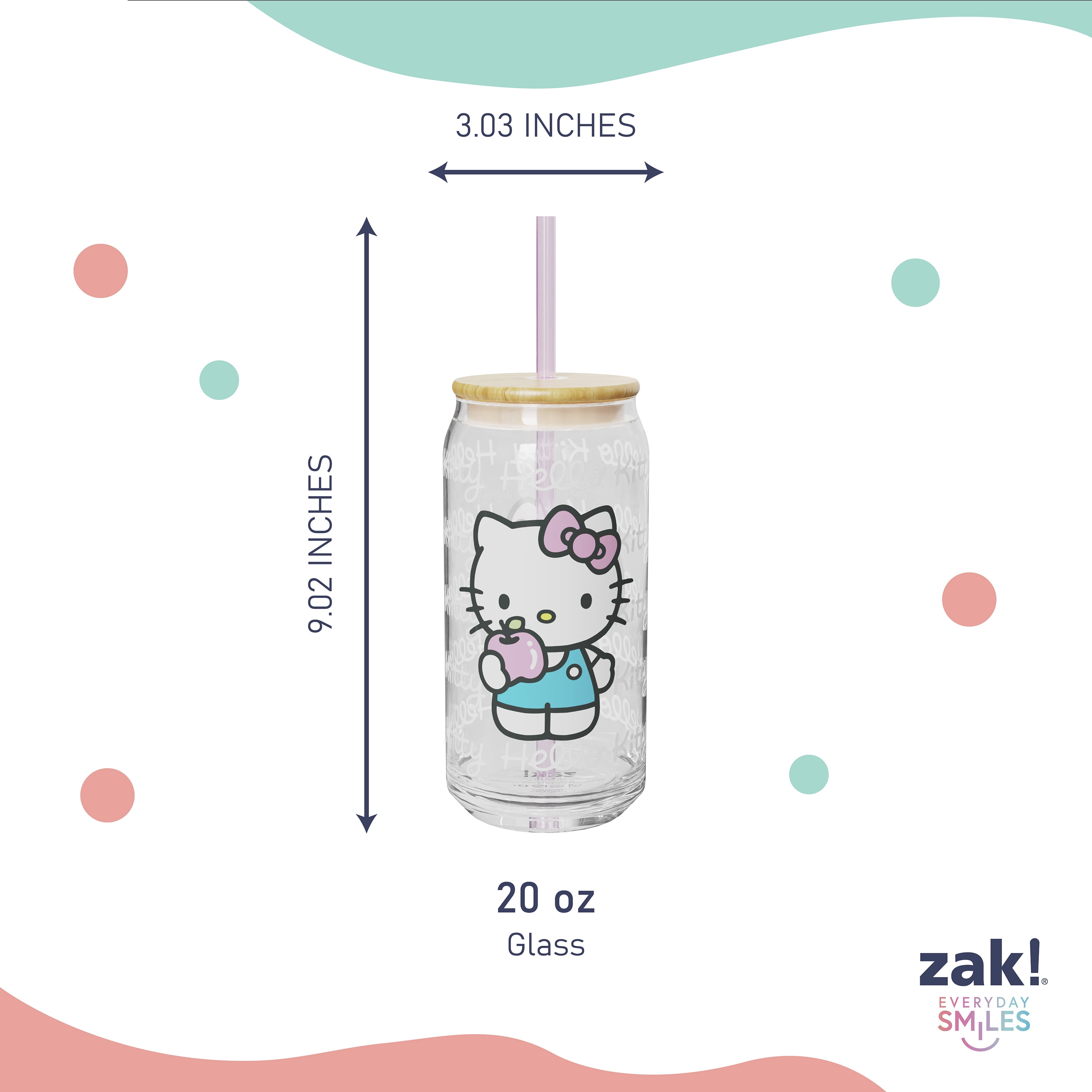 Zak Designs 20oz Hello Kitty Glass Hadley Tumbler