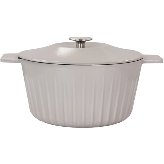 Martha Stewart Enameled Cast Iron 5 Quart Embossed Stripe Dutch Oven with Lid in Warm Grey
