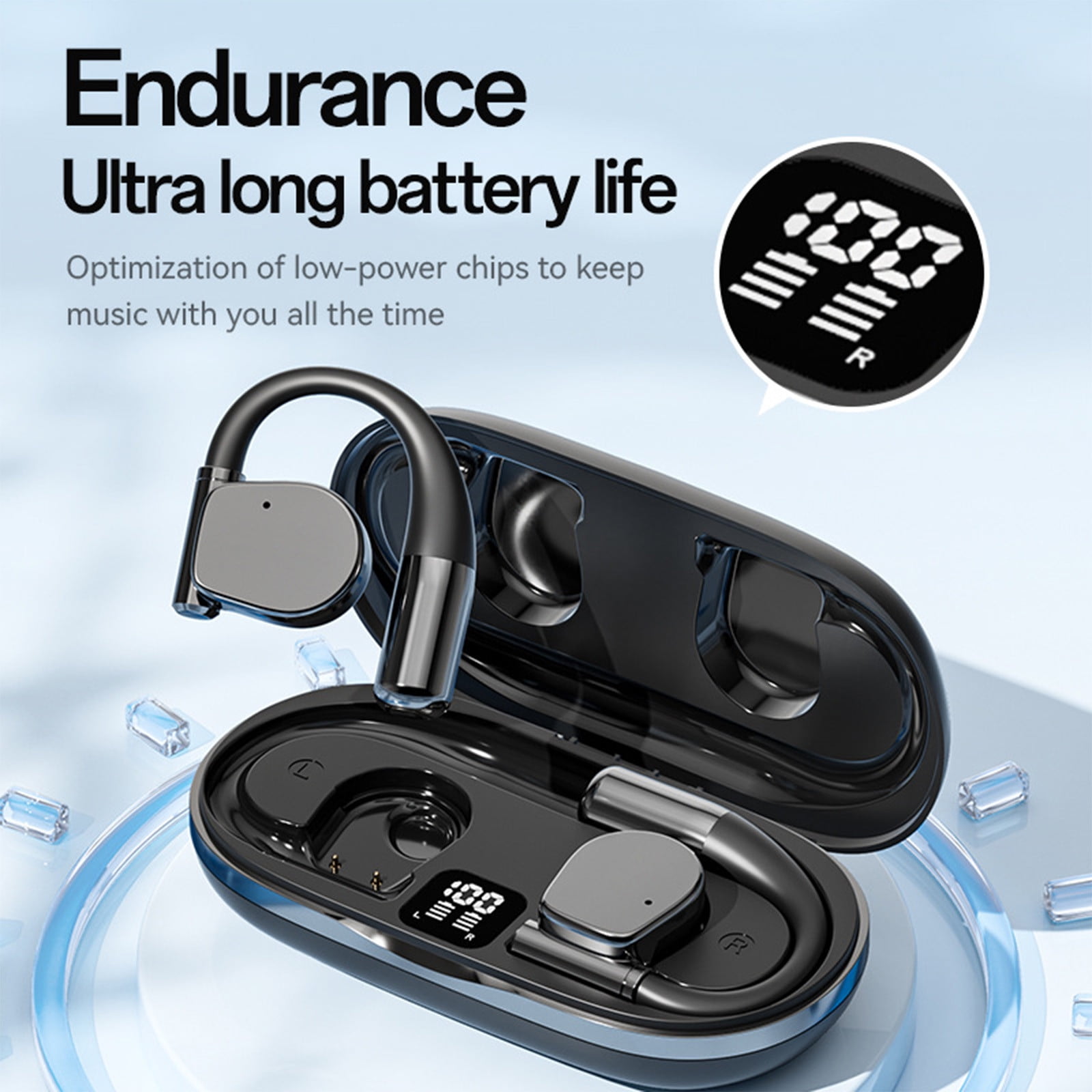 Nkmbld Noise Cancelling Headphones Wireless Bluetooth Earphones Open End Non in Ear HD Call Digital Display Earphones, Black