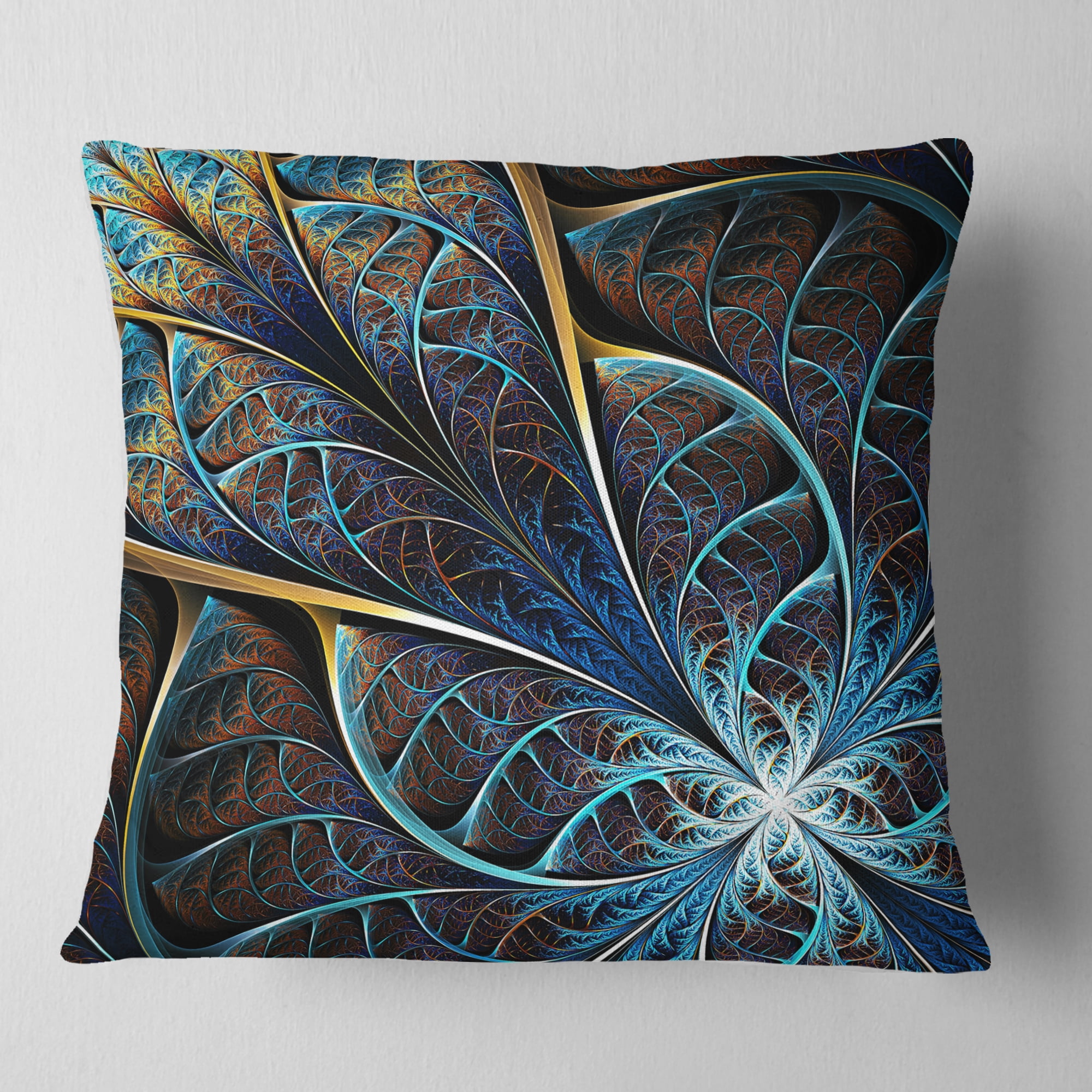 Designart Abstract Brown Fractal Flower - Floral Throw Pillow - 16x16