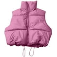 thumbnail image 4 of HAPIMO Womens Puffer Cropped Vest Sleeveless Zip Up Quilted Coat Stand Collar Gilet Jacket with Pockets Pink XXL, 4 of 4